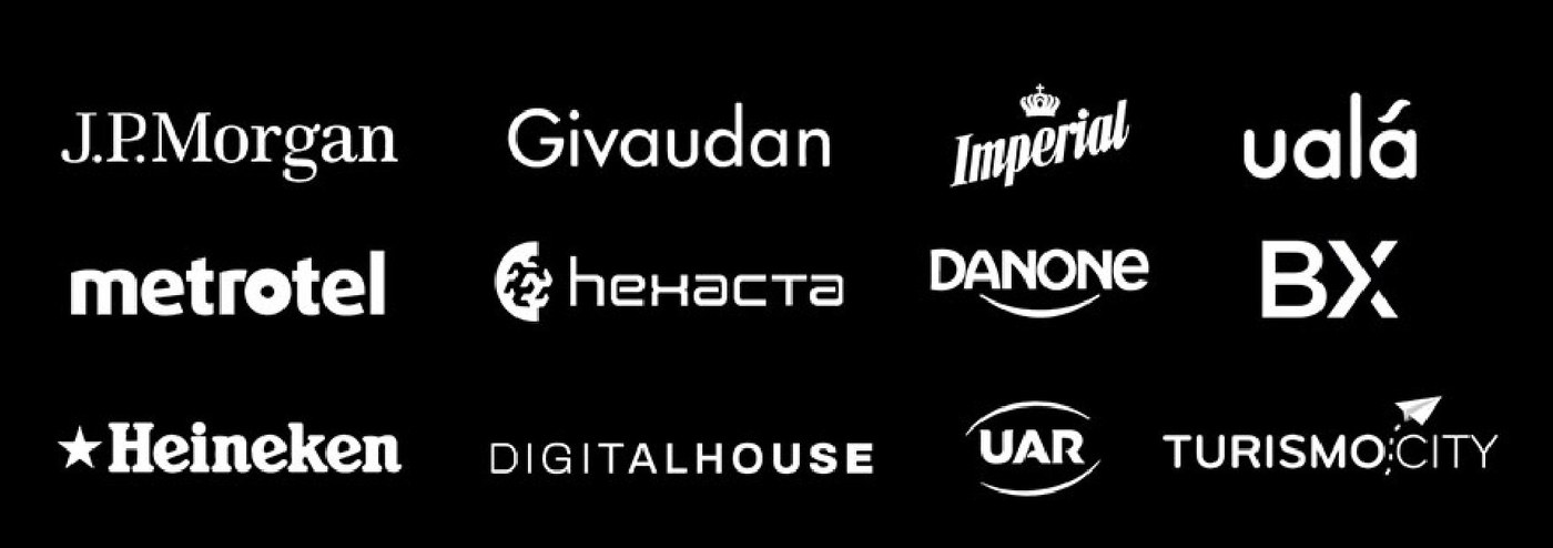 J.P. Morgan, Givaudan, Imperial, Ualá, Metrotel, Hexacta, Danone, BX, Heineken, Digital House, UAR y Turismo City